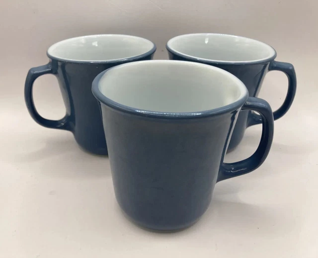 4 VINTAGE PYREX Coffee Mugs/Cups Milk Glass Copper Filigree