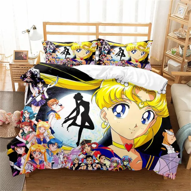 Sailor Moon Individual Doble King Super King Cama Edredón Edredón Set Regalo Negro