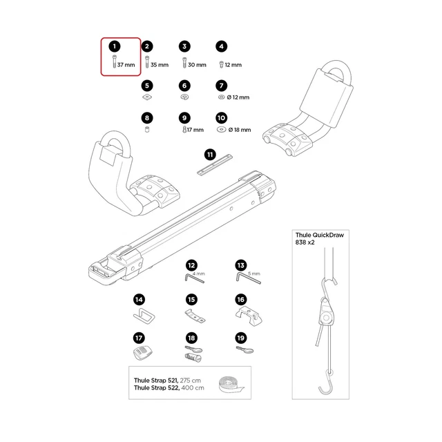 Thule Screw MC6S M6X37 (4 pz) per Hullavator Pro 56000
