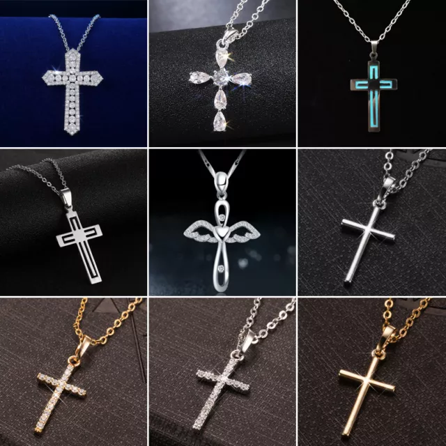 Fashion Crystal Zircon Cross Pendant Necklace Chain Charm Women Men Jewelry Hot