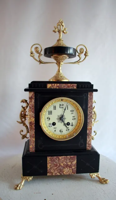Antique 1880 French  Two Colored Marble Clock  Heavy Empire
