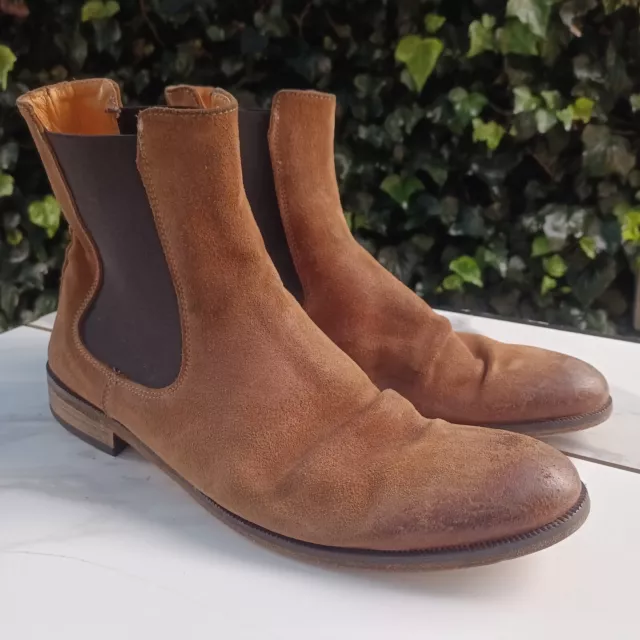 Barneys New York Stacked Suede Leather Chelsea Boots Men's Size 12 Brown