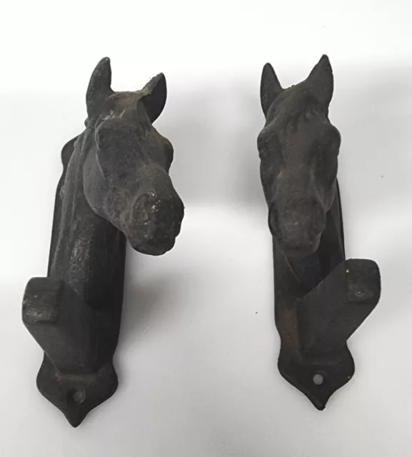 Cast Iron Horsehead  Bridle Tack Hangers Western Barn Farmhouse Rustic Set of 2