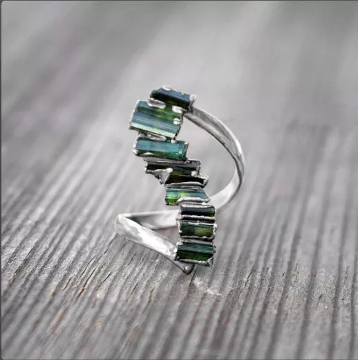 Natural Multi Tourmaline Gemstone Handmade Vintage Boho Statement Ring Jewelry