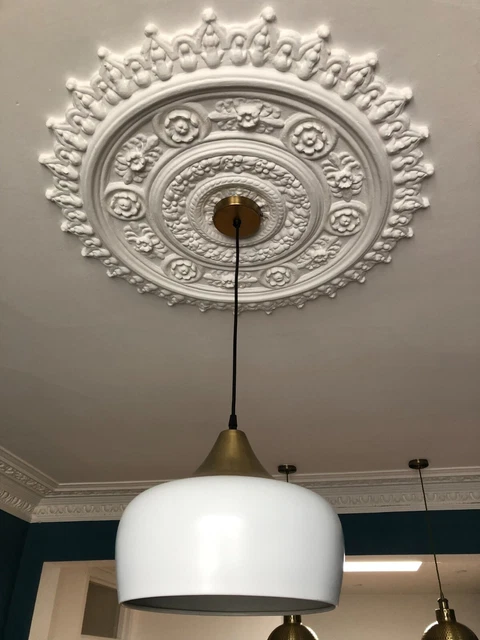 Matt white & antique brass ceiling pendant light in excellent condition