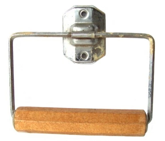 Vintage Chrome & Wood Wall Mount Toilet Paper Holder - Mid-C.