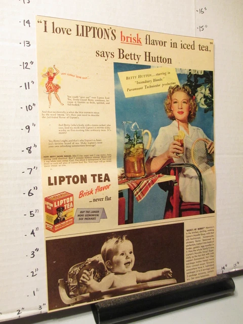 newspaper ad 1945 LIPTON tea box Betty Hutton actress photo baby high chair