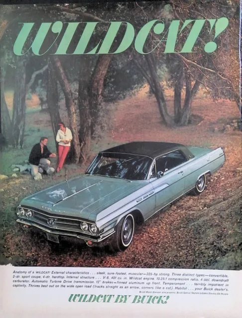 Print Ad 1960's Buick Wildcat 2 Door Hardtop Convertible V8 401 CI 4 Barrell
