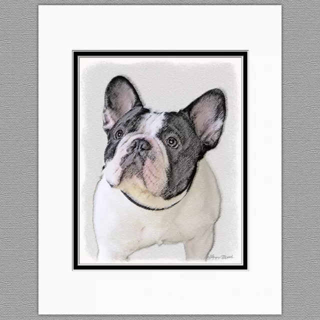 French Bulldog Frenchie Brindle Pied Original Art Print 8x10 Matted to 11x14