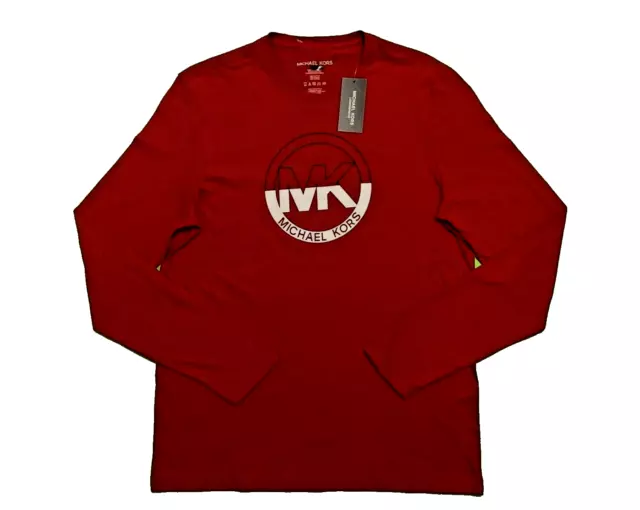 NWT $39.50 MICHAEL KORS Men’s Long Sleeve T-Shirt Crimson Red & White L/S Tee