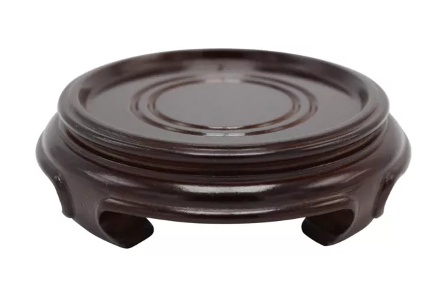 Chinese Round Wooden Stand Base Dark Brown Reddish 2" to 8"