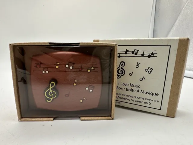 PAPYRUS Wooden Wind up Music Box Mini I Love Music Variations Of Canon In D NIB
