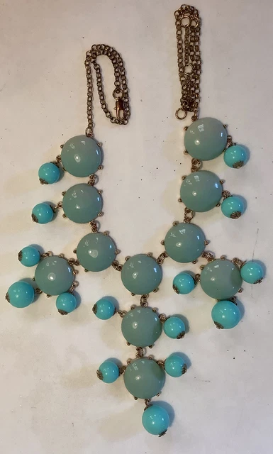 Bib Gold Tone Turquoise Color , Light Jade Green Color Bubble  Necklace 30". EUC