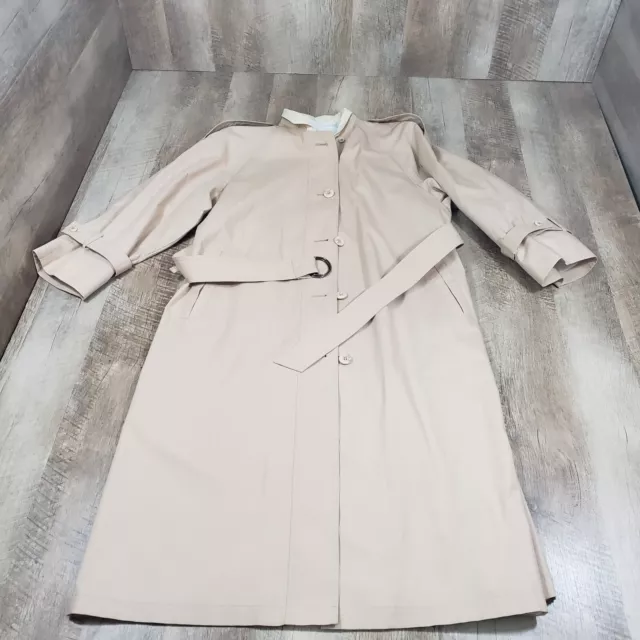 London Fog Women's Petite Solid Belted Trench Coat Vintage Beige Size 10P - READ