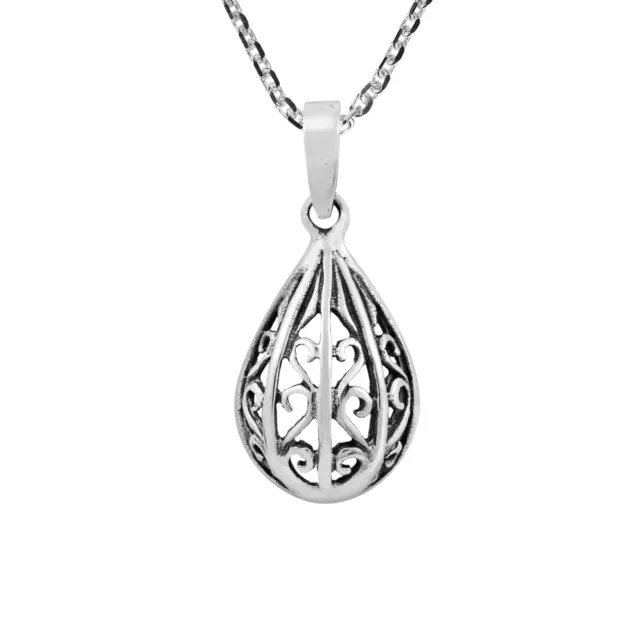 Vintage Teardrop Filigree Style Sterling Silver Pendant Necklace