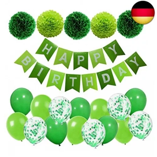MAKFORT Geburtstagsdeko Grün Happy Birthday Girlande mit Pompoms und