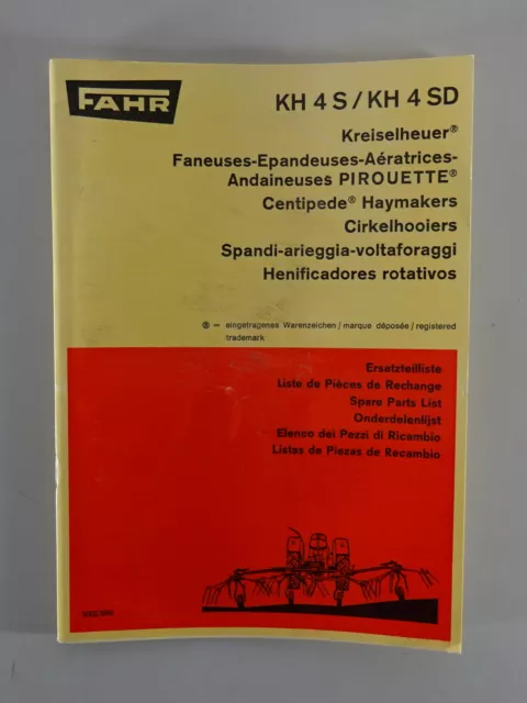 Catálogo de Piezas / Lista de Repuestos Fahr Kreiselheuer Kh 4S / Kh 4 SD