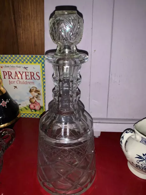 Beautiful 12” Cut Glass Decanter With Stopper