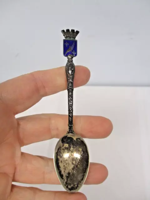 VINTAGE STERLING SILVER SOUVENIR SPOON w COBALT ENAMEL CAANES FRANCE CREST