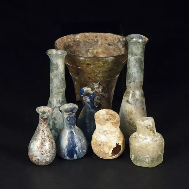 A rare collection of Egyptian / Roman / Eastern unguentarium glass vessels