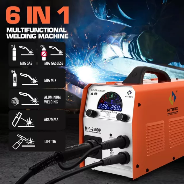 HITBOX MIG Welder IGBT Inverter ARC MMA Lift TIG Aluminum 6 in 1 Welding Machine