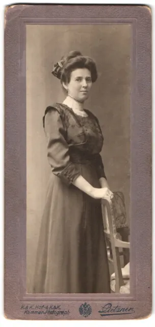 Photography studio Pietzner, Vienna, woman in fitted dress CDV / cabinet photo