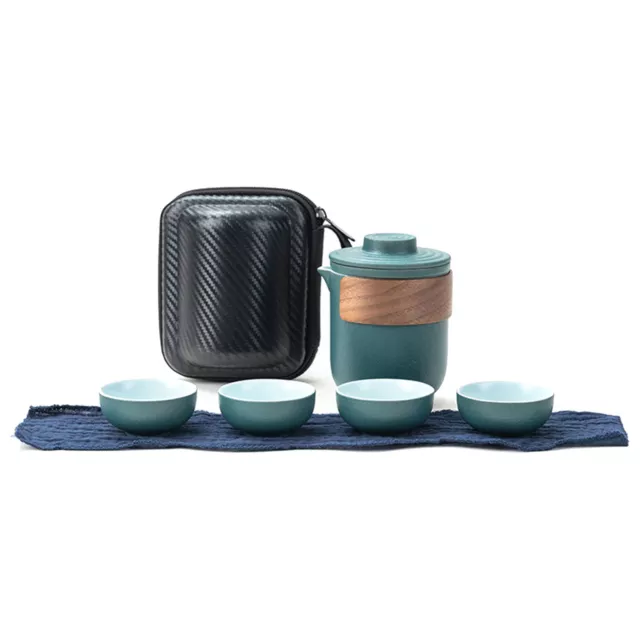 (Green Pot With 4 Cups)Travel Tea Set Eagle Spout Anti Burn High Temperature