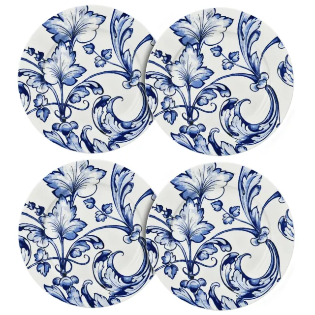 4 pc 10.5" Azur de Limoges Porcelain Dinner Plates Bone China Plate Set, Blue