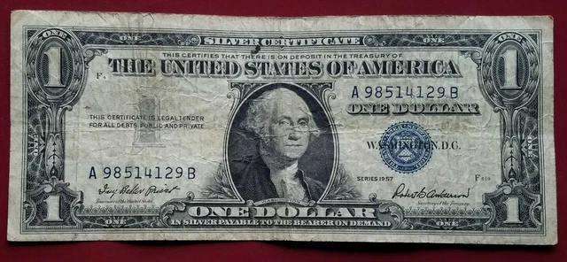 1957 Blue Seal $1 One Dollar Silver Certificate Bill Old Paper Money USA Note