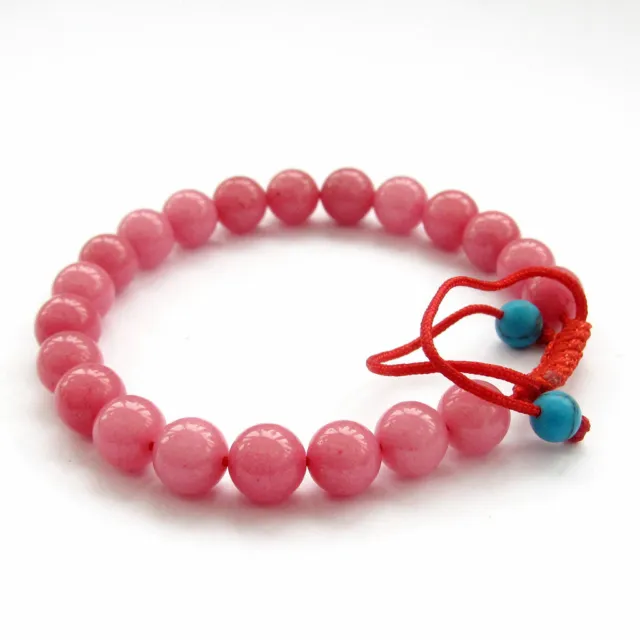 8mm Pink chalcedony Gemstone Mala Stretchy Bracelets Fancy Buddhism Reiki Cuff