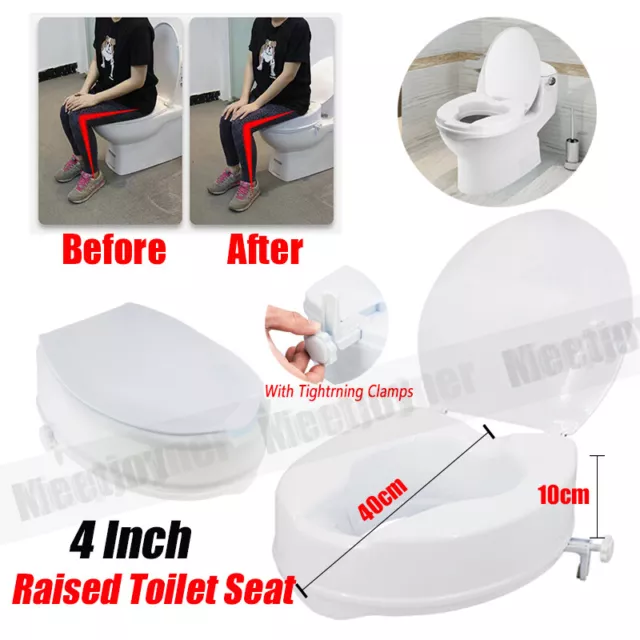 Elevated Raised Toilet Seat With Lid Portable Aid Safety Riser Disabled 10CM