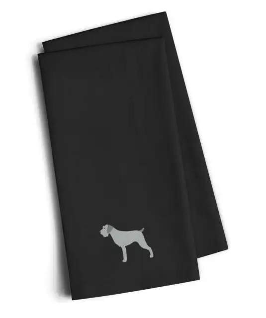 German Wirehaired Pointer Black Embroidered Towel Set of 2 BB3411BKTWE  New