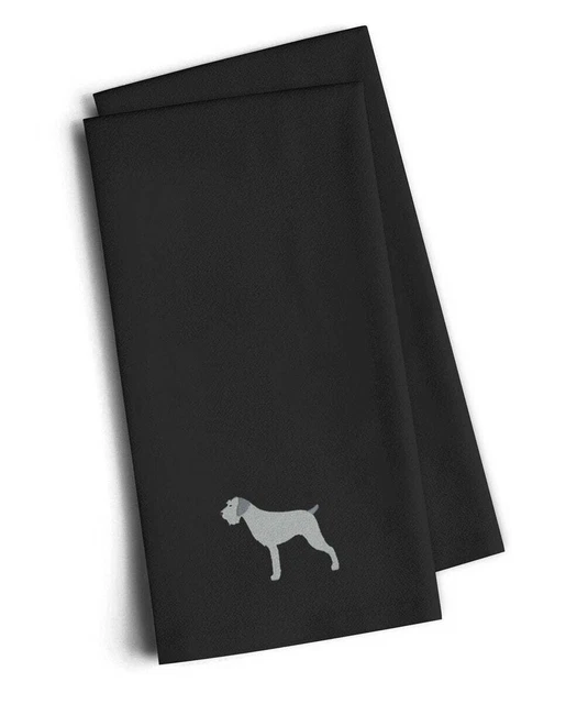 German Wirehaired Pointer Black Embroidered Towel Set of 2 BB3411BKTWE  New