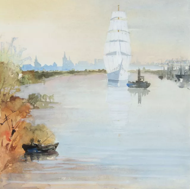 HAMBURG - Herbstimpression, Hafen, Segelschiff - Aquarell, 2. Hälfte 20. Jh.