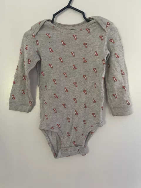 Carters Baby Boy Cute Orange Fox Print 100% Cotton Long Sleeve Bodysuit Gray 18M