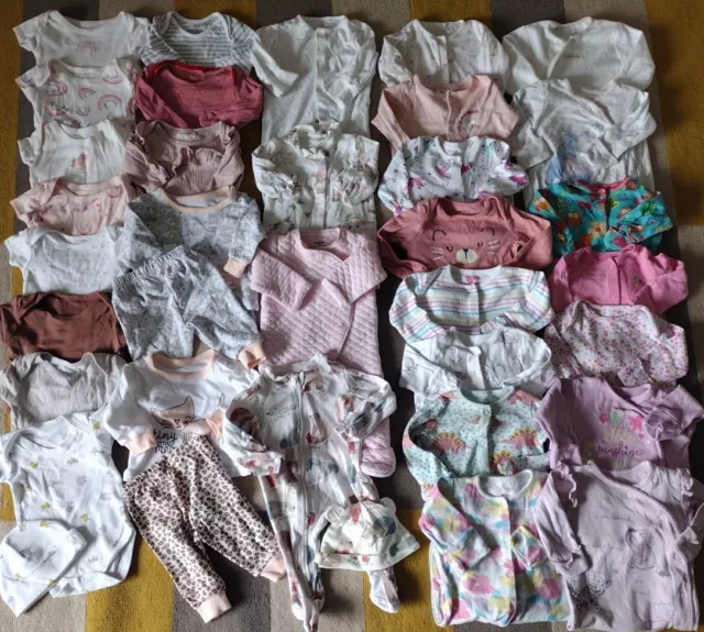 Baby Girls HUGE Bundle 19 Sleepsuits, 2 PJ's, 11 Vests & 2 Hats 0-3 Months