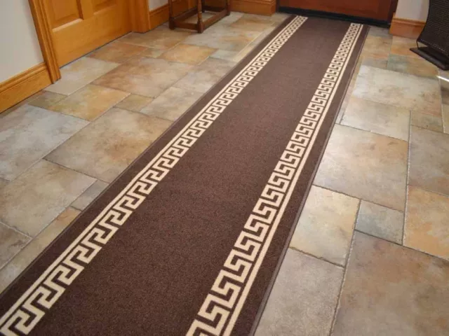 Heavy Duty Non-Slip Rubber Backed Brown Hall Runners Extra Long Narrow Rugs Mats