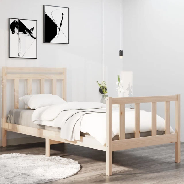 SOLID PINE WOOD Bed Frame Brown 3FT Single 90 x 190 cm with Plywood ...