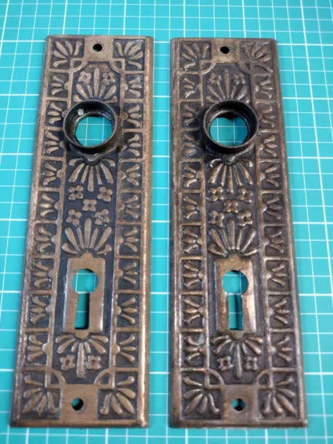 Pair of Antique Ornate Brass Door knob Plates, c1890’s paints been removed