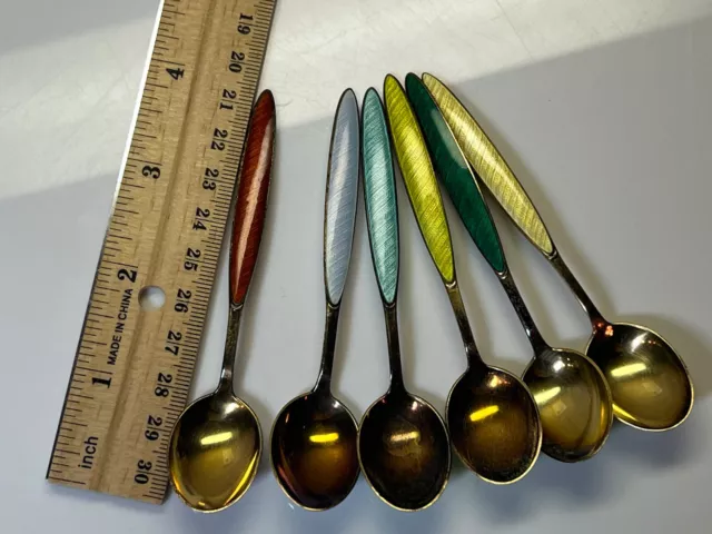 J Tostrup Norway 1960s Sterling Silver Gilt Enamel Coffee Spoons BOTTOM Enameled 2