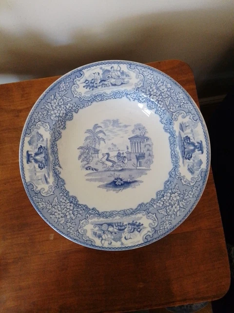 TRIUMPHAL CAR BLUE & White China Bowl Victorian Earthenware J & MP