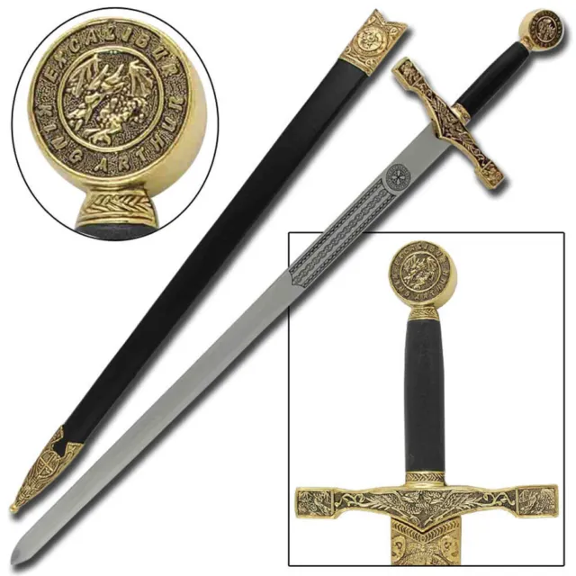 King Arthur Excalibur Longsword - Replica Medieval Knights Sword Gold-Anodized
