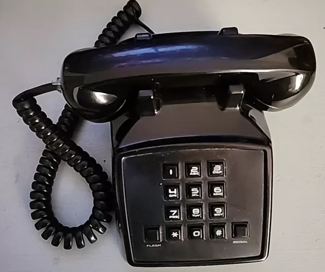 Vintage Polyconcept Black Mini Phone Retro Working Push Button Cord Landline