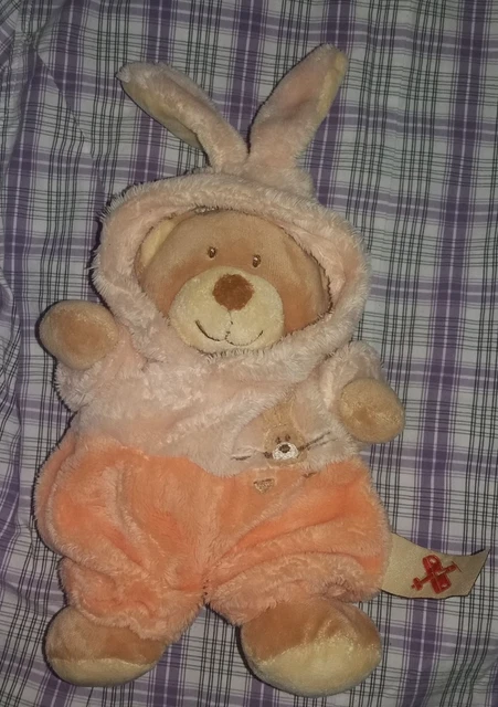 Peluche Doudou nicotoy OURS déguisé en lapin 20 cm en TTBE