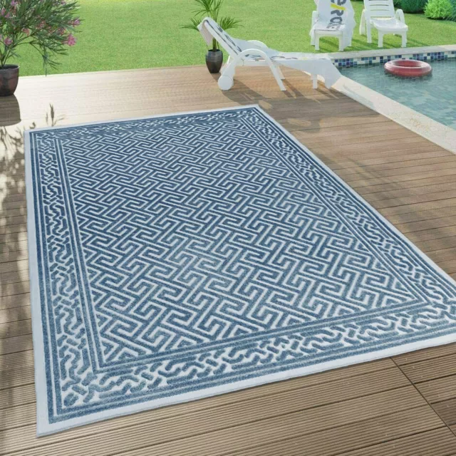 Outdoor Rug Teal Blue Large Small - Decking, Patio, Garden - SOFT Geometric Mat