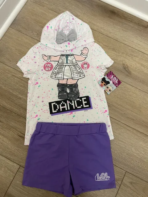 LOL. Surprise! Girls 2 piece shorts set, short sleeve hooded top and shorts set