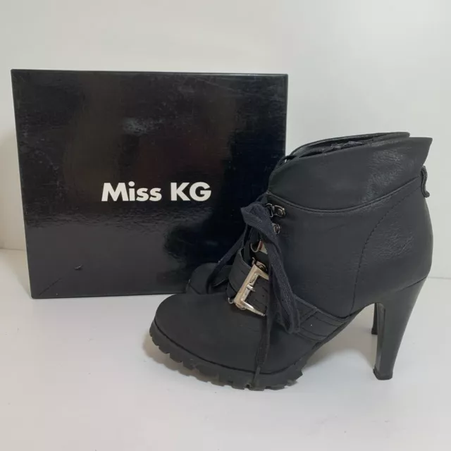 Stivali Miss KG tacco caviglia cinturino biker cravatta cerniera in scatola taglia UK 5
