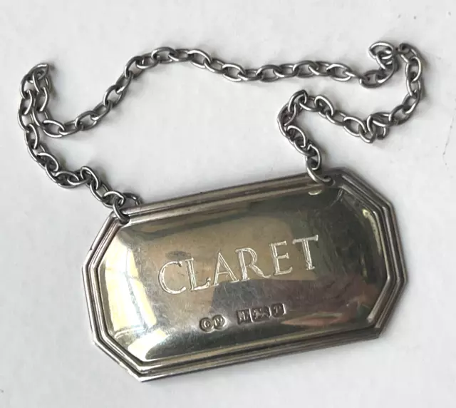 Claret Wine Label Sterling Silver Birmingham 1989