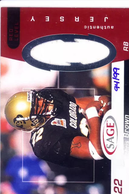 chris brown rookie rc draft jersey patch colorado buffaloes cu college #/99 2003