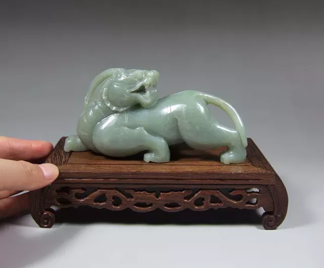 Vintage Chinese Hetian Celadon Nephrite Jade Antique Mythic Beast Statue